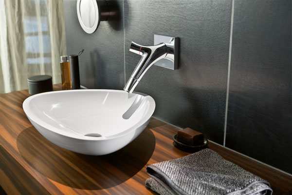 Ideas Axor Starck Organic Ambience Wooden Table White Sink Futuristic Modern Mixers Design