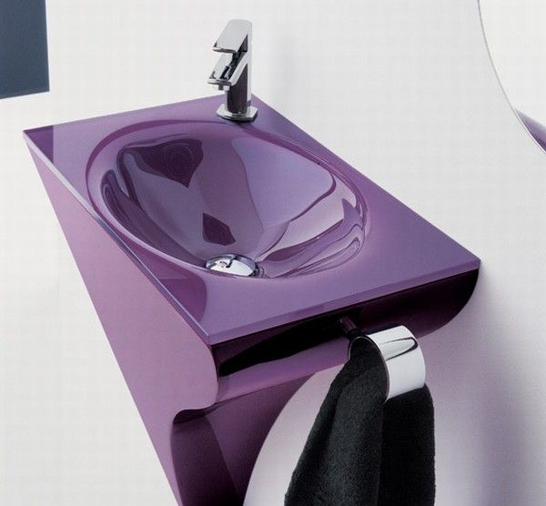 Beautiful Happy Bathroom Furniture Purple Sing With Towel Hanger Bathroom