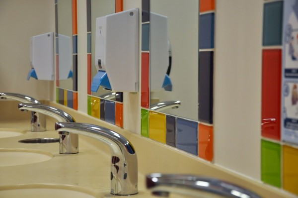 Bathroom Beautiful Rainbow Tiles Bathroom Marble Sink Stainless Faucet Design Inspiring, Beautiful Rainbow Tiles for Bathroom