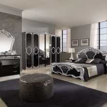 Furniture + Accessories Thumbnail size Black Gloss Varnished Vanities Mirrored Bedroom Furniture Added Wardrobe As Well As King Bed Frame Also Wall Lights Fixtures In Luxury Victorian Bedroom Decors Classic And Elegant
