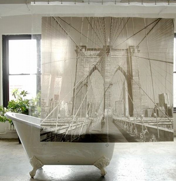 Bathroom Large-size Brooklyn Bridge Shower Curtain Imprinted Bathroom
