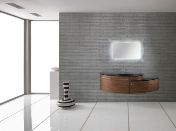 Brown Modern Sink Mirror Bathroom Furniture Stone Wall Bathroom Ideas Bathroom