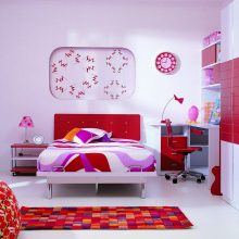 Kids Room Thumbnail size Colorful Area Rug Idea Also Modern Children Bedroom Furniture Escorted By Red And White Paint Plus Quirky Wall Decoration