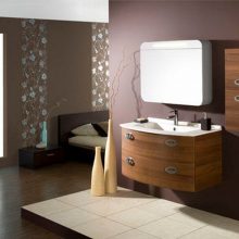 Bathroom Creame Theme White Sink Wooden Drawer Modern Bathroom Sets Modern-Bathroom-Sets-With-Grey-Stone-Wall