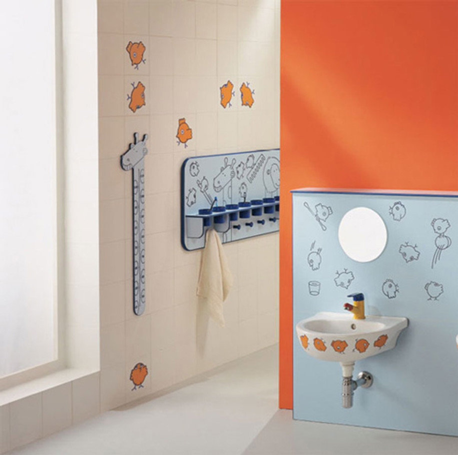 Bathroom Cute Sink Wall Decorating For Kids Bathroom 915x909 Remarkable Ideas for Kid’s Bathroom