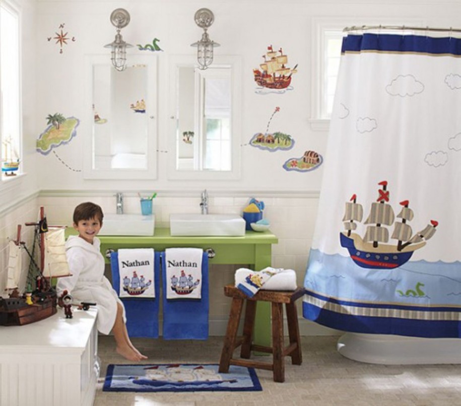 Decorating For Kids Bathroom With Ship Theme Wall Curtain 915x807 Bathroom