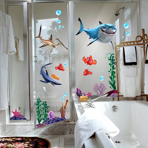Decorating For Kids Bathroom With Sticker Wall 3D Fish Bathroom
