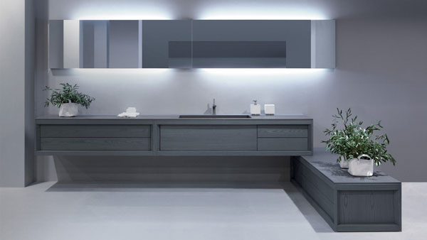 Dogi BAthroom By GD Cucine Baltic Grey Ash Wood Vanity. Dark Grey Lunar Quartz Countertops And Washbasin Ideas