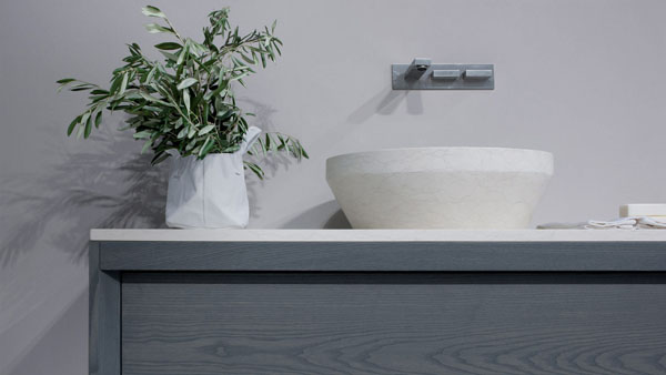 Dogi Bathroom By GD Cucine Baltic Grey Ash Wood Vanity Honed Biancone Stone Countertop And Washbasin Ideas