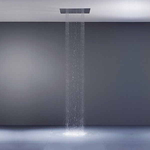 Elegant Big Rain Shower Grey Wall Floor Bathroom Design Bathroom