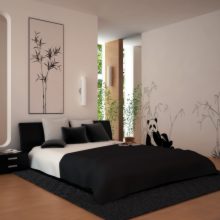 Bedroom Thumbnail size Fabulous Panda Escorted By Bamboos Bedroom Style Plan Escorted By Wall Painting And Completed Escorted By Queen Bed Applying White And Black Color Furnished