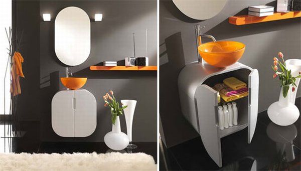 Fresh Orange Sink Grey Wall Fur Rug New Flux Collection Bathroom Furniture + Accessories