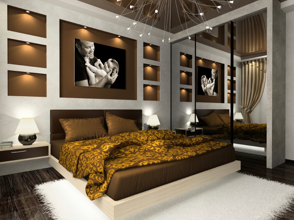 Glamorous Bedroom Style Plan Escorted By King Bed And Night Lamps On Wall Nightstands Completed Escorted By Wall Picture Frame Decorations And Furnished Escorted By White Rug Bedroom