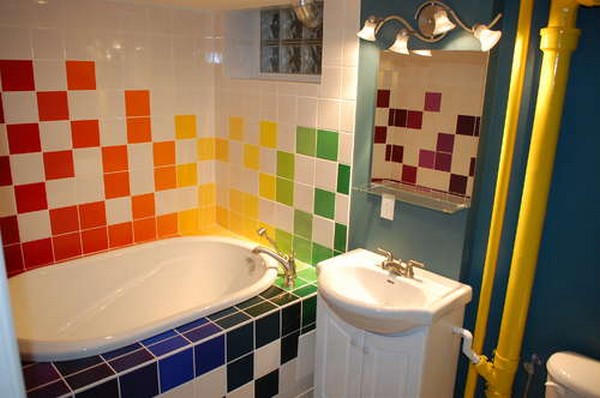 Great Rainbow Tiles Bathroom White Sink And Bathtub CYellow Plumbing Design Bathroom