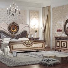 Furniture + Accessories Thumbnail size King Bedroom Styles Escorted By Luxury King Size Bed As Well As Oval Carving Mirrored Bedroom Furniture Vanity As Well As Tufted Wall Decors Plan Classic And Elegant Mirrored Bedroom