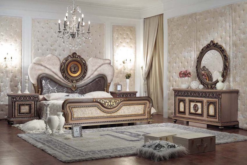 Furniture + Accessories King Bedroom Styles Escorted By Luxury King Size Bed As Well As Oval Carving Mirrored Bedroom Furniture Vanity As Well As Tufted Wall Decors Plan Classic And Elegant Mirrored Bedroom Manual for Mirrored Bedroom Furniture in Antique Design