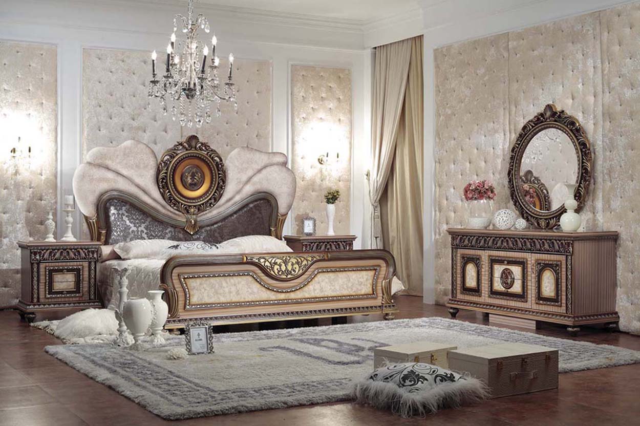 King Bedroom Styles Escorted By Luxury King Size Bed As Well As Oval Carving Mirrored Bedroom Furniture Vanity As Well As Tufted Wall Decors Plan Classic And Elegant Mirrored Bedroom Furniture + Accessories