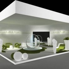 Bathroom Loop Shower Luxurious Multisensorial Experience Green Long Sofa Loop-Shower-Luxurious-Multisensorial-Experience-Blue-Light