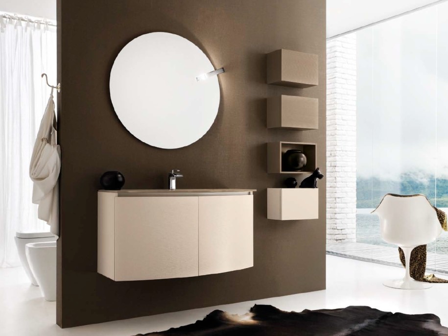 Luxury Happy Bathroom Furniture Brown Wall White Sink Large Glass Window 915x686 Bathroom