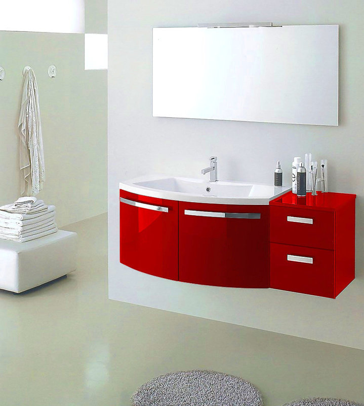 Luxury Happy Bathroom Furniture White Wall Red Sink With Drawer Bathroom