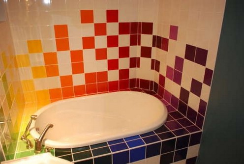 Minimalist Modified Colorful Bathroom Rainbow Theme White Bathtub Bathroom