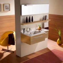 Bathroom Modern Bathroom Sets Wooden Floor Modern-Bathroom-Sets-with-Glass-Door-Wooden-Drawer-Large-Mirror