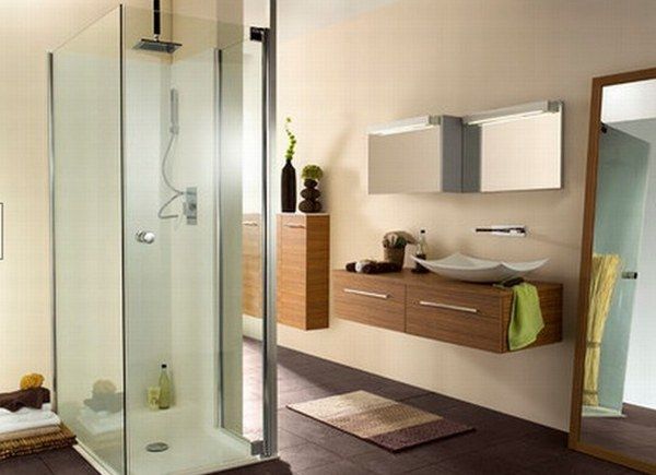 Modern Bathroom Sets With Glass Door Wooden Drawer Large Mirror Bathroom