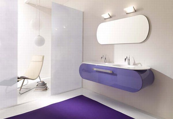 Modern New Flux Collection White Bathroom With Purple Rug And Drawer Furniture + Accessories