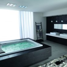 Bathroom Modern Contemporary Hydromassage Baththubs Sink Teuco Rugs Batroom Design 915x688 oval-bathtub-black-floor-design