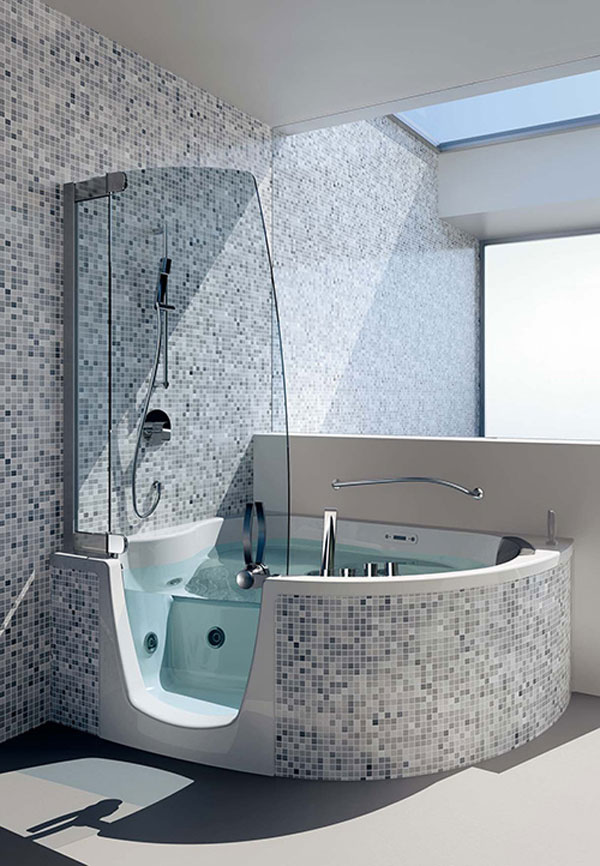 Mosaic Wall Ideas Beautiful Corner Glass Door Whirlpools Design Bathroom