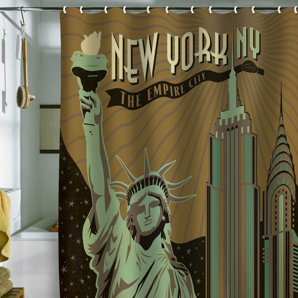 New York Liberty Statue Empire State Building Shower Curtain Bathroom