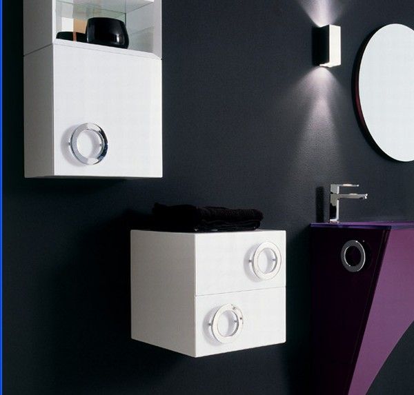 Nice Happy Bathroom Furniture Grey Wall Purple Sink Bathroom