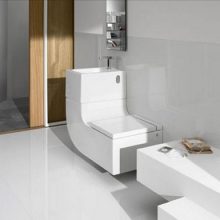 Bathroom Beautiful White Eco Friendly Washbasin Design Glass Sliding Door Art Wall Mural IDeas Best Eco friendly toilet for Your Home