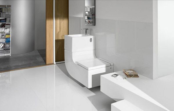 Nice White Eco Friendly Washbasin White Floor Wooden Sliding Door Bathroom