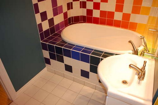 Rainbow Tiles Bathroom White Floor White Bathtub Bathroom