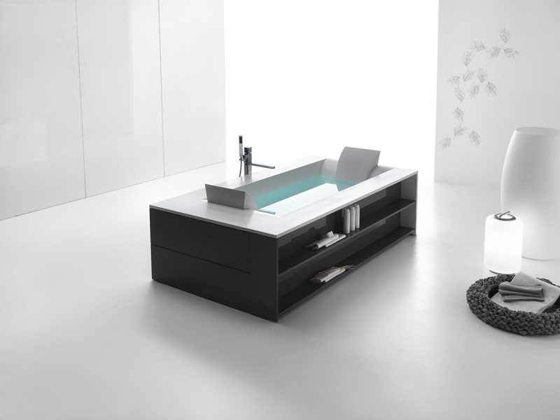 Simple Innovative White Bathroom With Black Drawer Design Bathroom