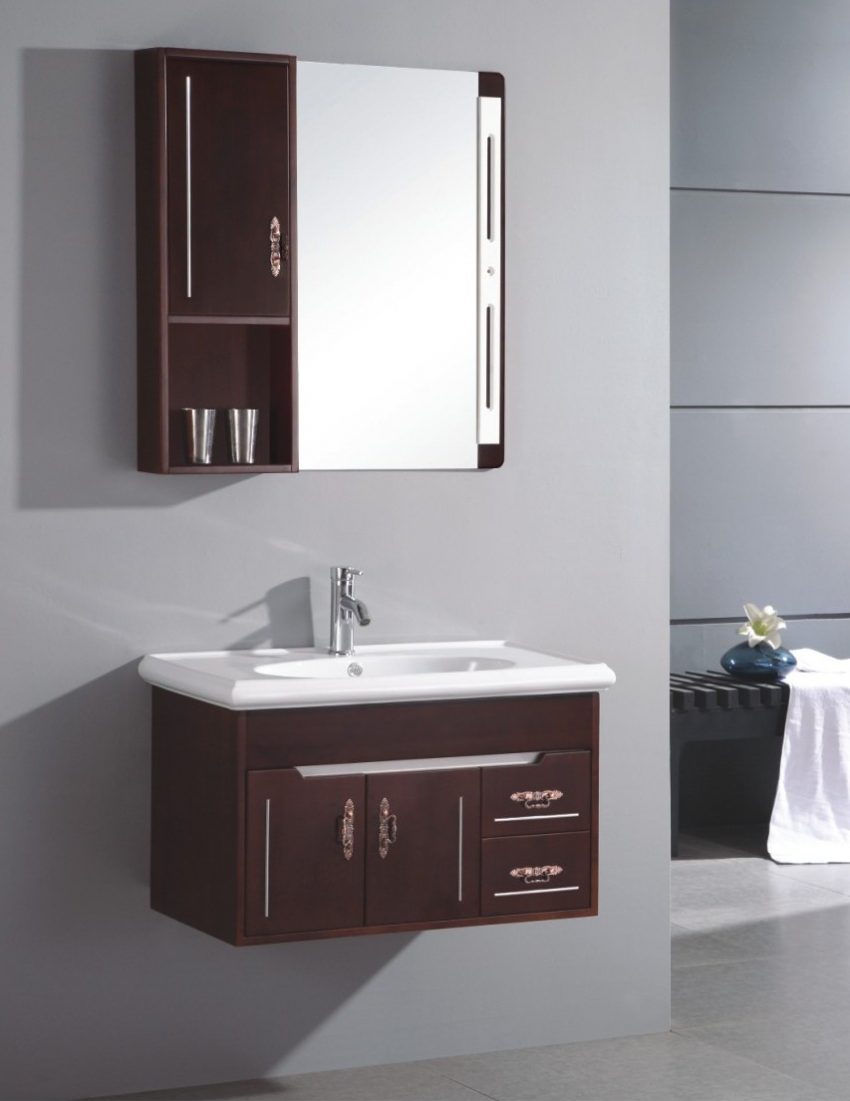 Bathroom Medium size Small Wall Mounted Single Sink Wooden Bathroom Vanity Cabinet