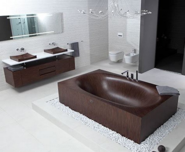 Bathroom Smart Stylish And Ersatile Wooden Bathtub Dark Brown Cabinet Ideas Fabulous Design of Wooden Bathtub