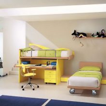 Kids Room Contemporary Children Bedroom Furniture Escorted By Green And Yellow Paint Idea Feat Stylish Floor To Ceiling Window Curtain Children's Bedroom Furniture Ideas in Smart Placement