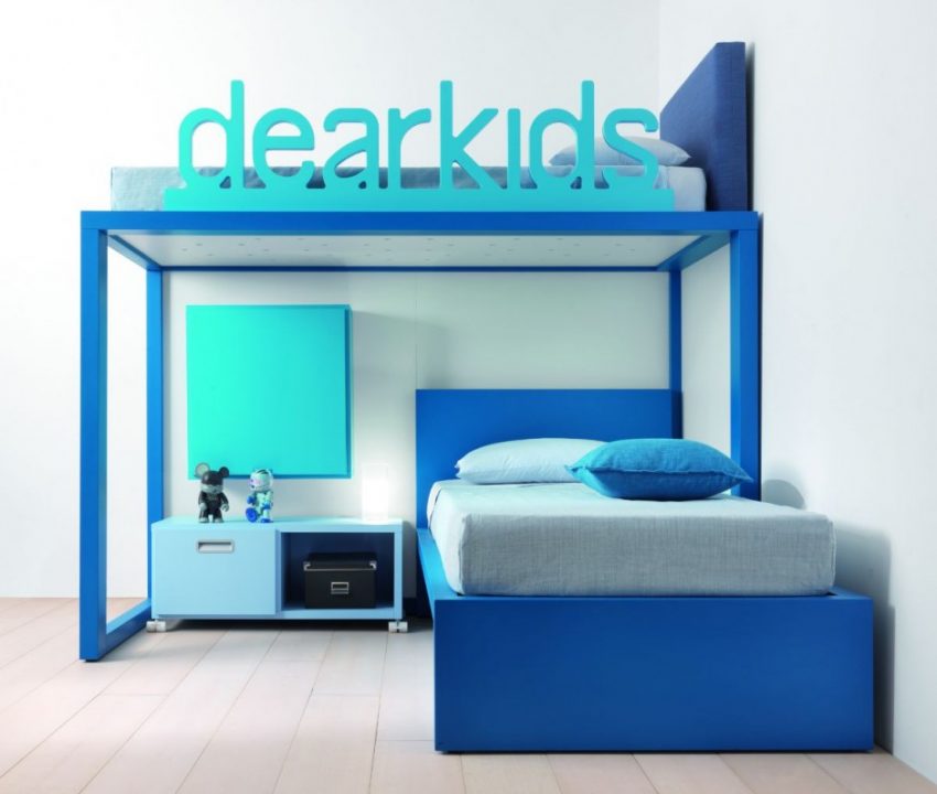 Kids Room Medium size Unique Detachable Side Rail Escorted By Dear Kids Letter Idea Feat Cool Children Bedroom Furniture Escorted By Bold Blue Paint