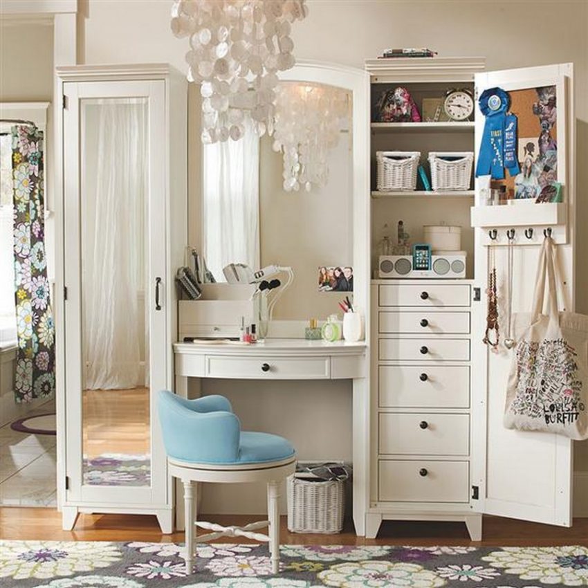 Furniture + Accessories Medium size White Wooden Painted Make Up Vanity Mirrored Bedroom Furniture Added Wardrobe Storage Organizer As Well As Floral Rugs In Teen Girls Bedroom Plan Classic And Elegant Mirrored