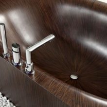 Bathroom Wooden Bathtub Steel Faucet Wooden Frame Bathtub Wooden-Bathtubs-From-Alegna-white-wall-ideas