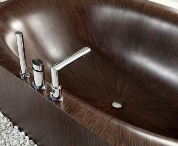 Wooden Bathtub Steel Faucet Wooden Frame Bathtub Bathroom
