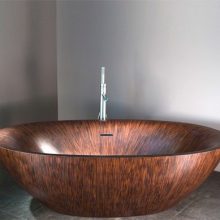 Bathroom Wooden Bathtubs From Alegna White Wall Ideas Wooden-Bathtub-details-stainless-steel-faucet-design