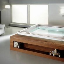 Bathroom Wooden Frame Royal Sized Hydromassage Bathtubs Design Modern-contemporary-hydromassage-baththubs-sink-Teuco-rugs-batroom-design-915x688
