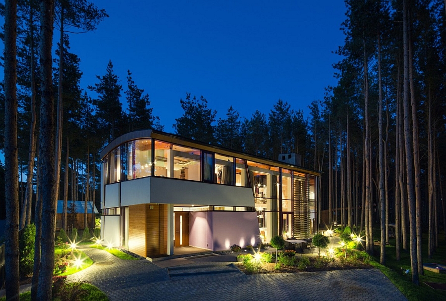 Amazing Eco Friendly Transparent Hilly Home Design With Stunning Outdoor Lighting And Shady Forest Architecture