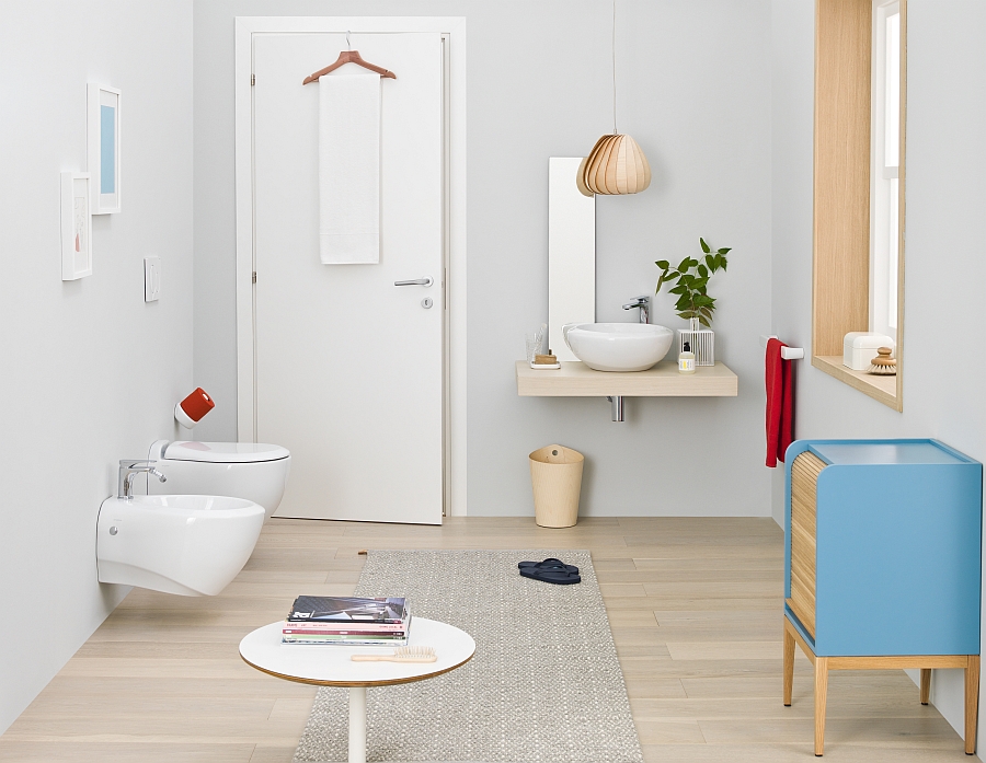Beautiful Grey Bathroom With Simple Vanity Design And Single Round Sink Beneath Narrow Mirror On The Wall Bathroom