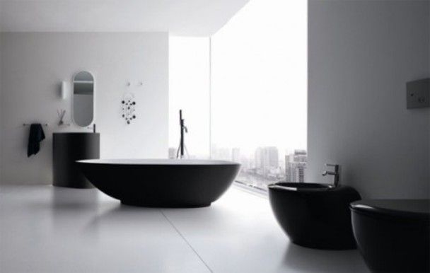 Bathroom Black Bathtub Egg Shaped White Floor Large Glass Windows Outstanding VOV bathtubs and Its Perfect Style