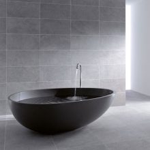 Bathroom Black Egg Shaped Bathtub Grey Wall Grey Floor an-egg-shaped-modern-tub-Perfect-Shape-Vov-Bathtub