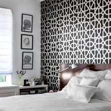 Apartment Thumbnail size Black White Wall Pattern Above Brown Headboard And Simple Nightstand Below Photo Gallery